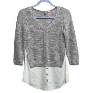 Moth Anthropologie Gray Knit & White Blouse Layered Two in One Top | XS‎